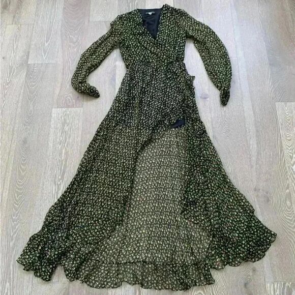 CAROLINE CONSTAS Vivian Winter Rose Black Floral Full Length 100% Silk Dress XS - Picture 13 of 15